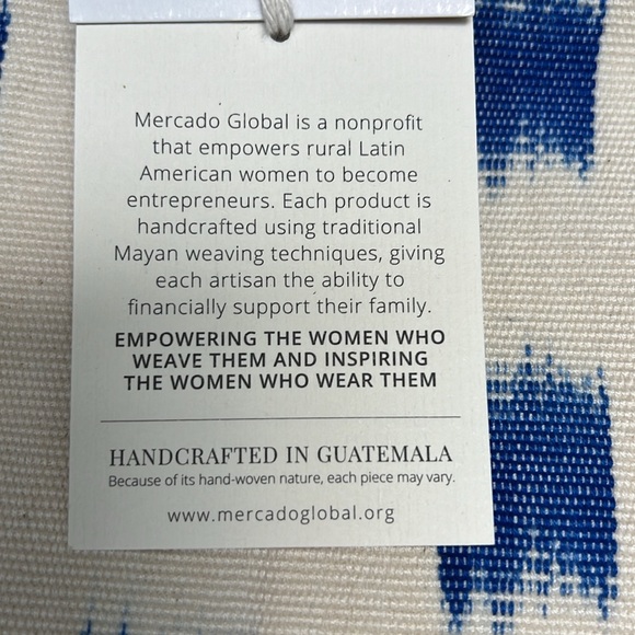 Mercado Global Dalia Blue Brush Strokes Woven and Leather Tote Bag Crossbody - Picture 7 of 7